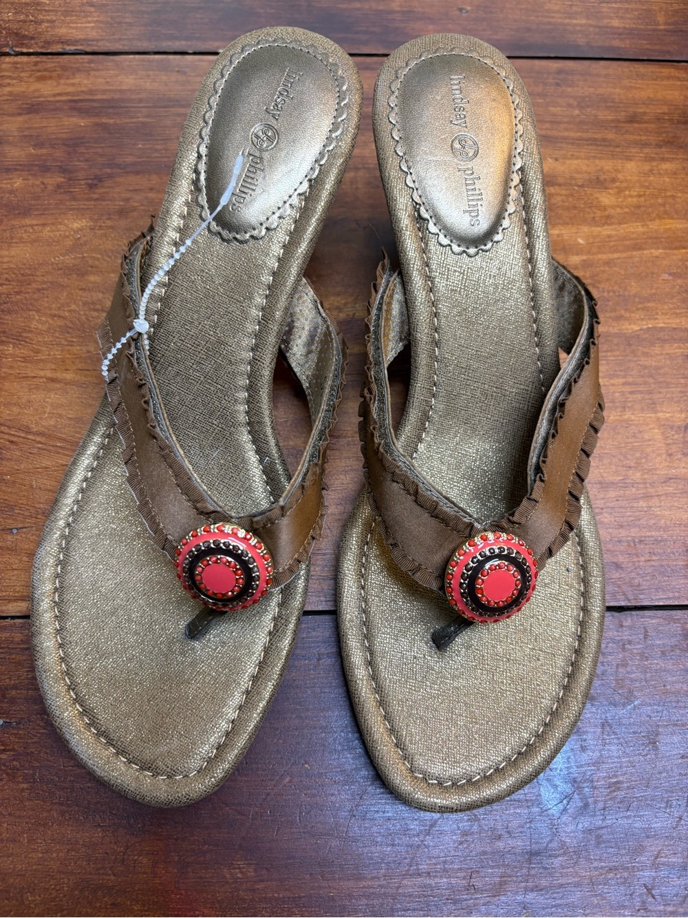 lindsay phillips Bronze Thong Switch Flops  Medallion 11 New